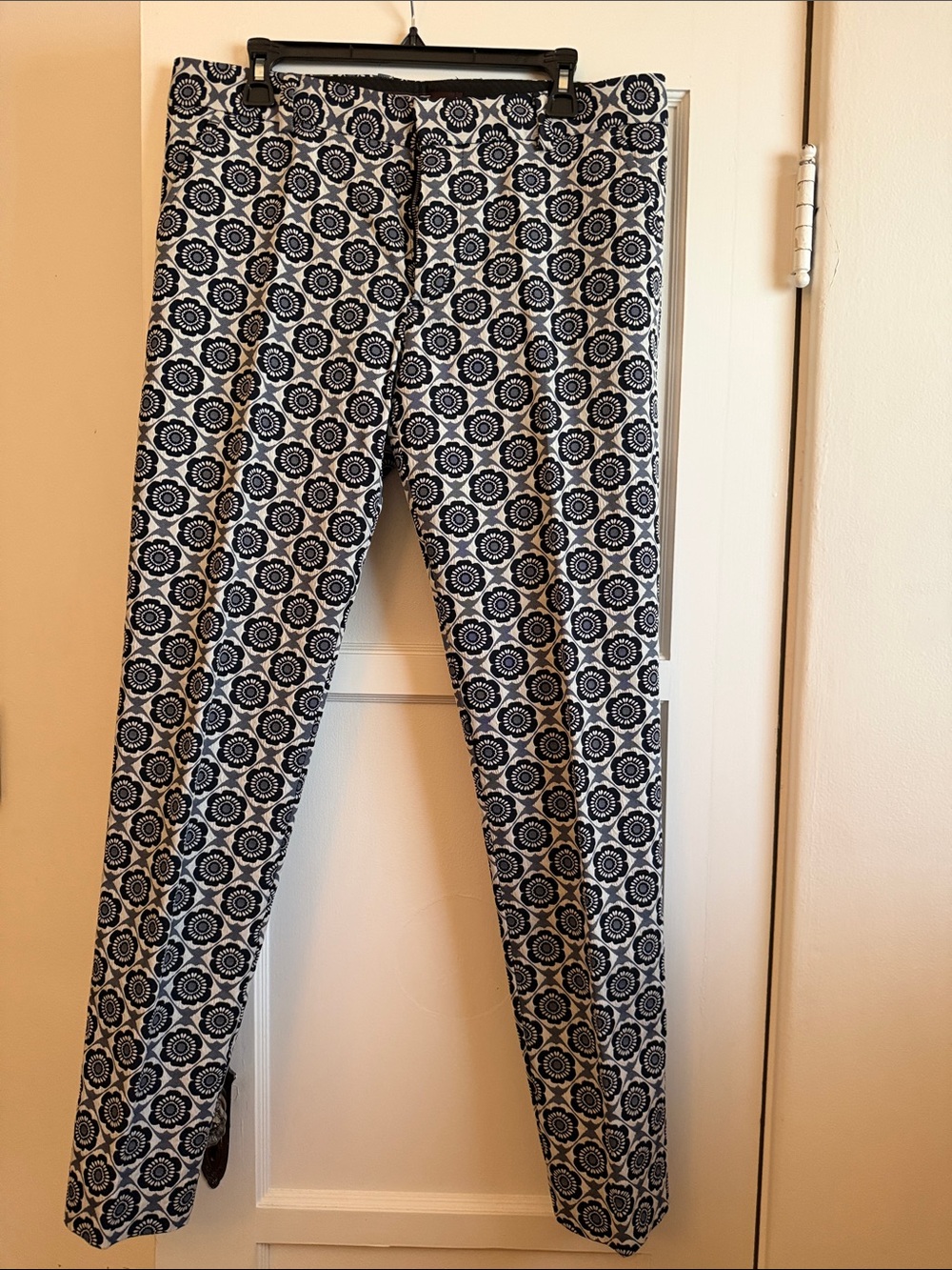 Men's Navy Floral Jacquard Dress Pants